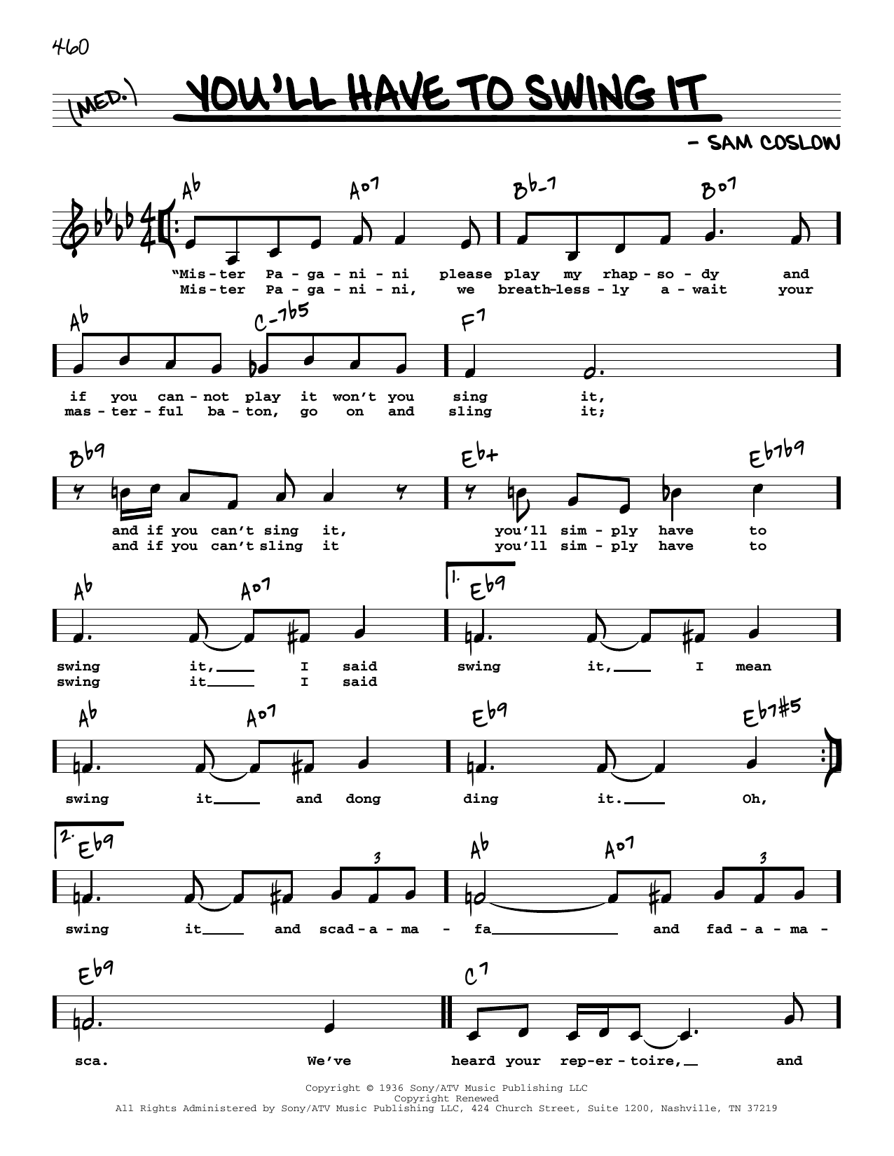 Download Sam Coslow You'll Have To Swing It (Low Voice) Sheet Music