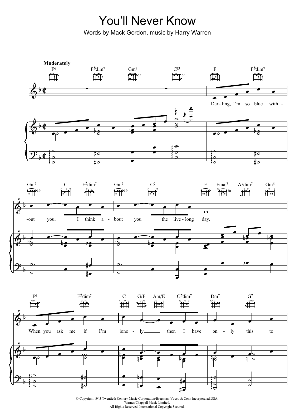 Download Mack Gordon You'll Never Know Sheet Music