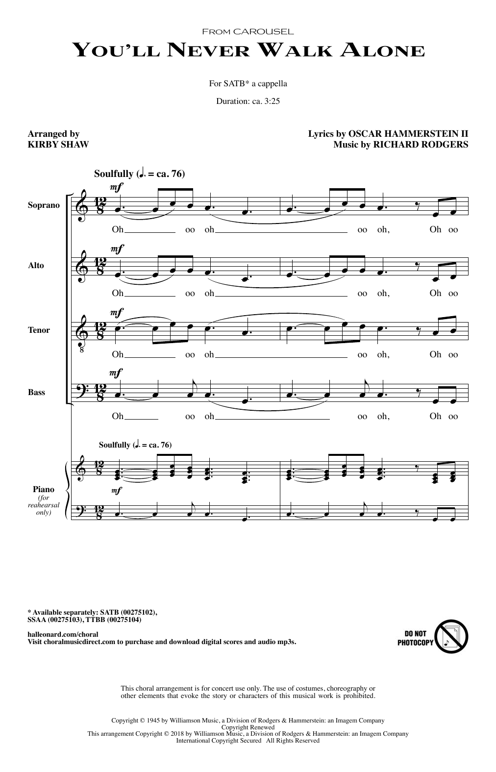 Download Rodgers & Hammerstein You'll Never Walk Alone (arr. Kirby Sha Sheet Music