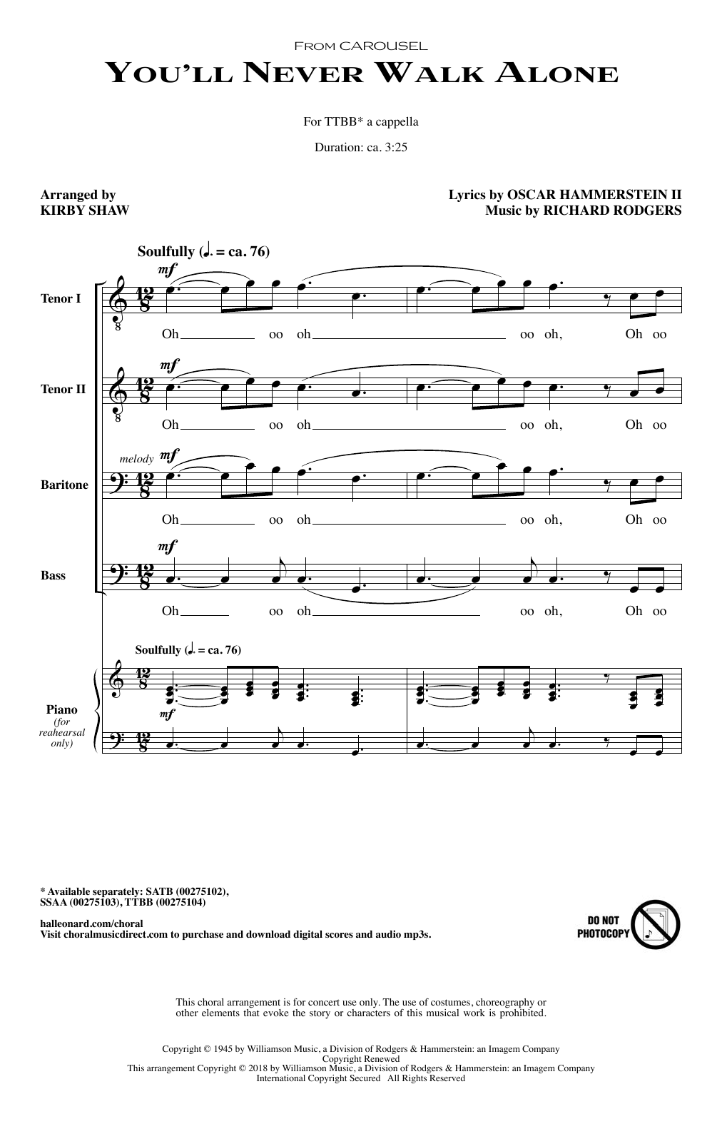 Download Kirby Shaw You'll Never Walk Alone Sheet Music