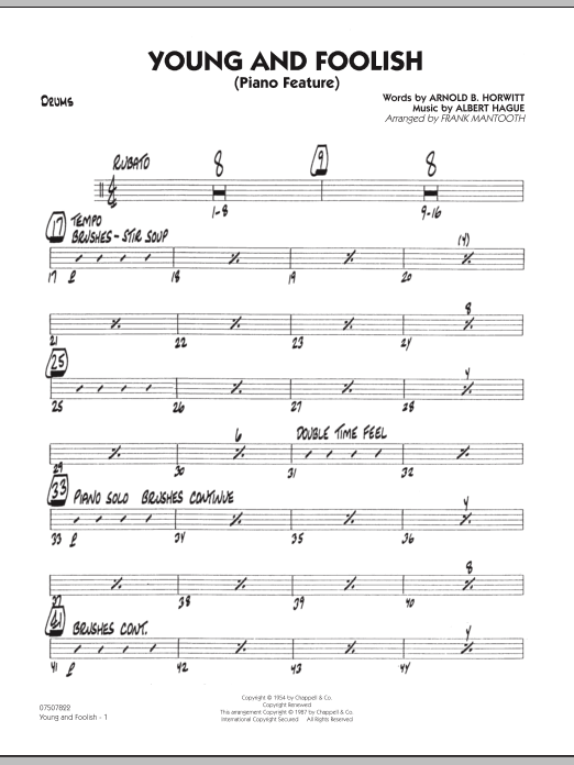 Download Frank Mantooth Young And Foolish - Drums Sheet Music