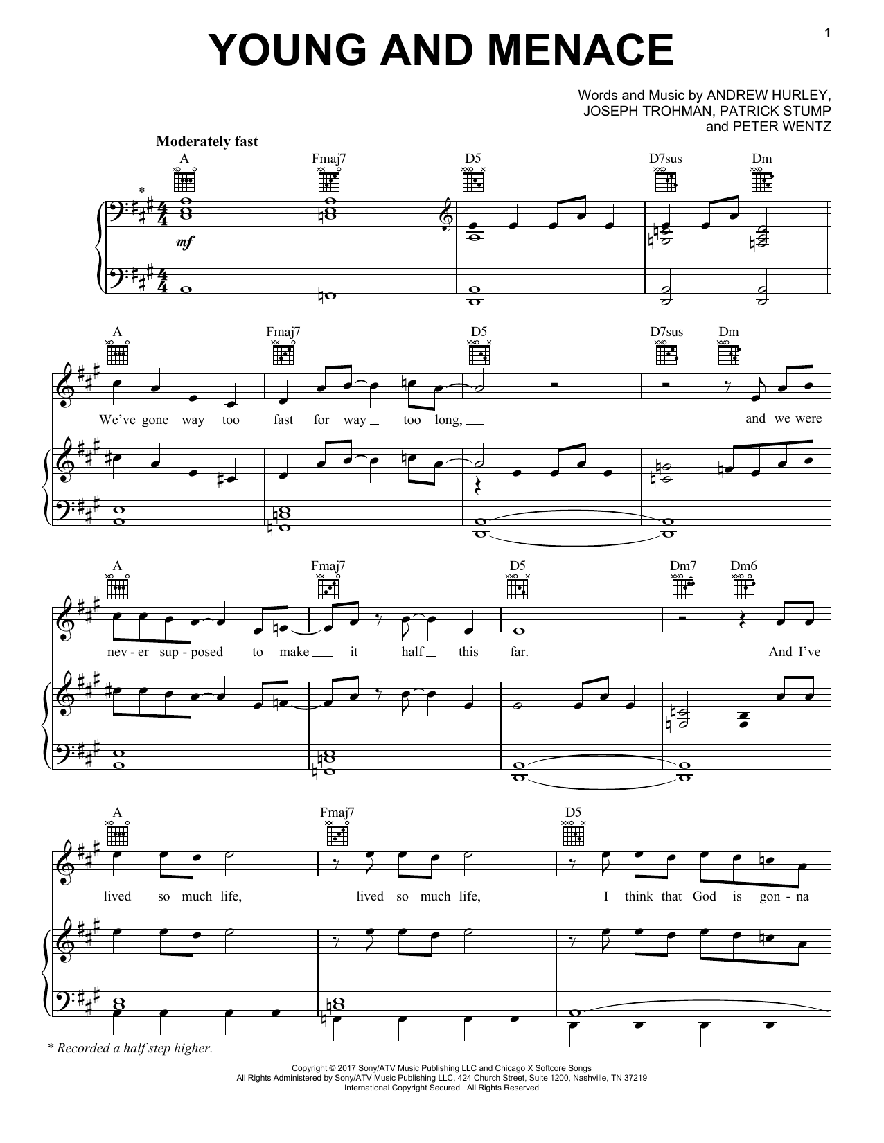 Download Fall Out Boy Young And Menace Sheet Music