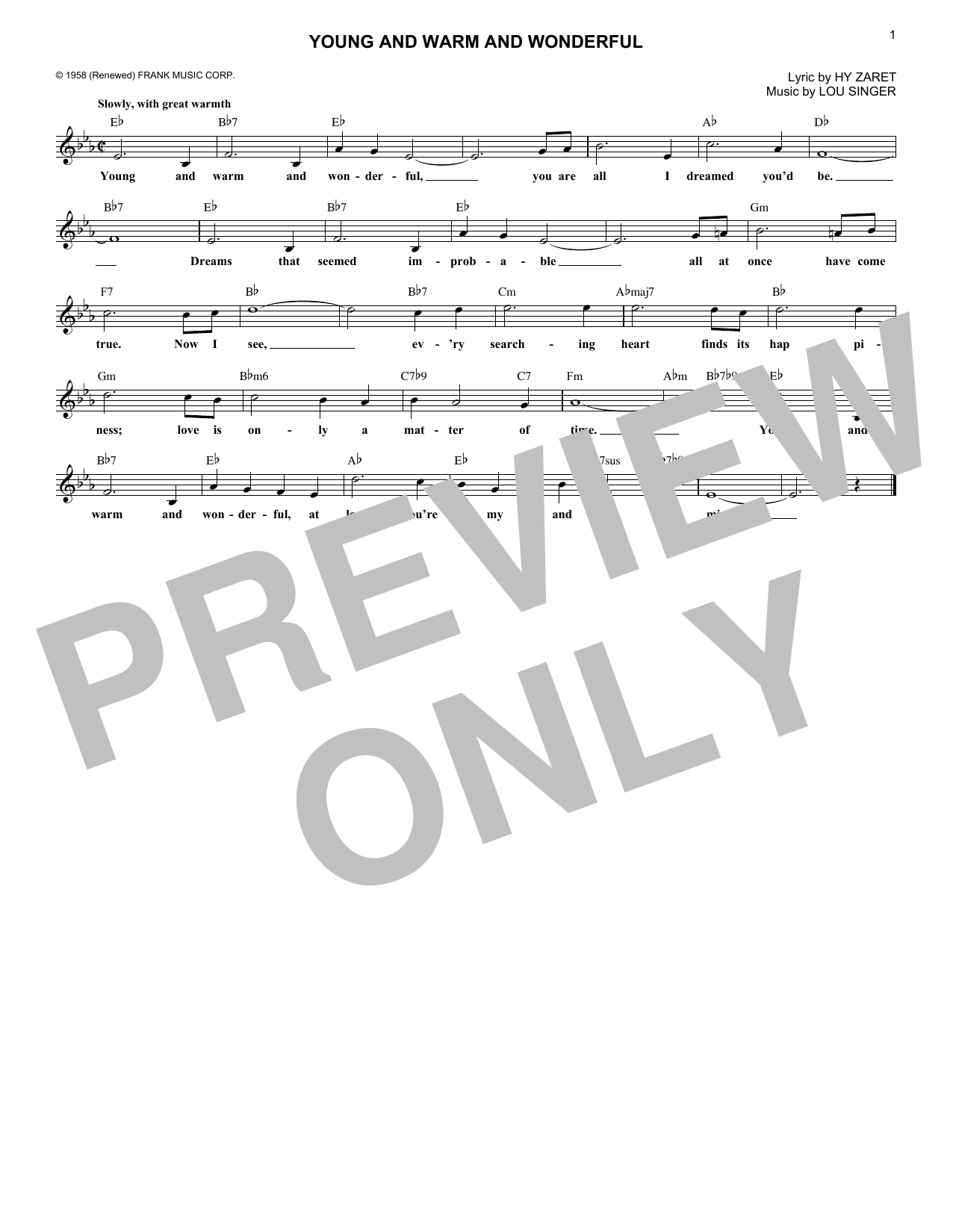 Download Lou Singer Young And Warm And Wonderful Sheet Music