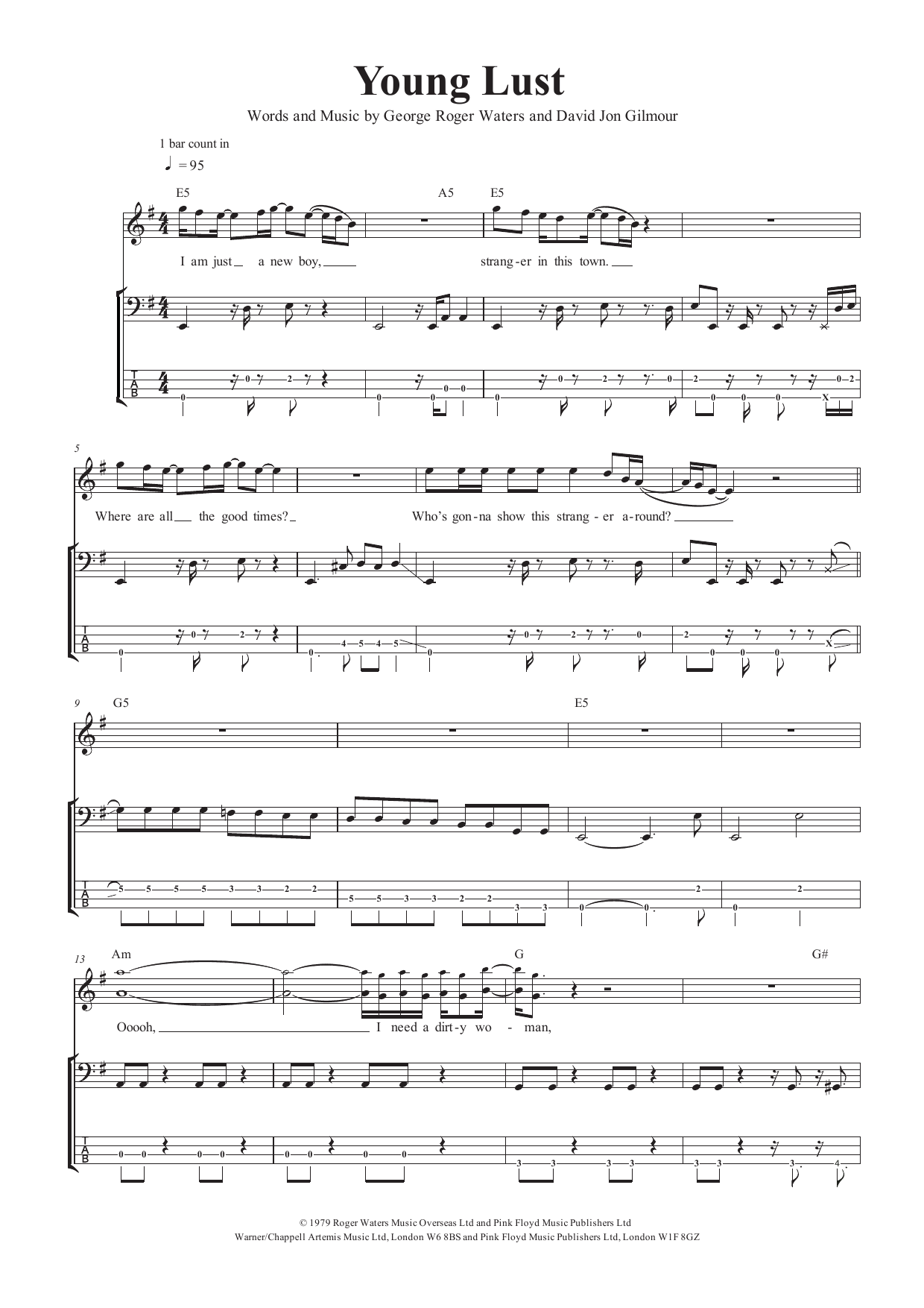 Download Pink Floyd Young Lust Sheet Music
