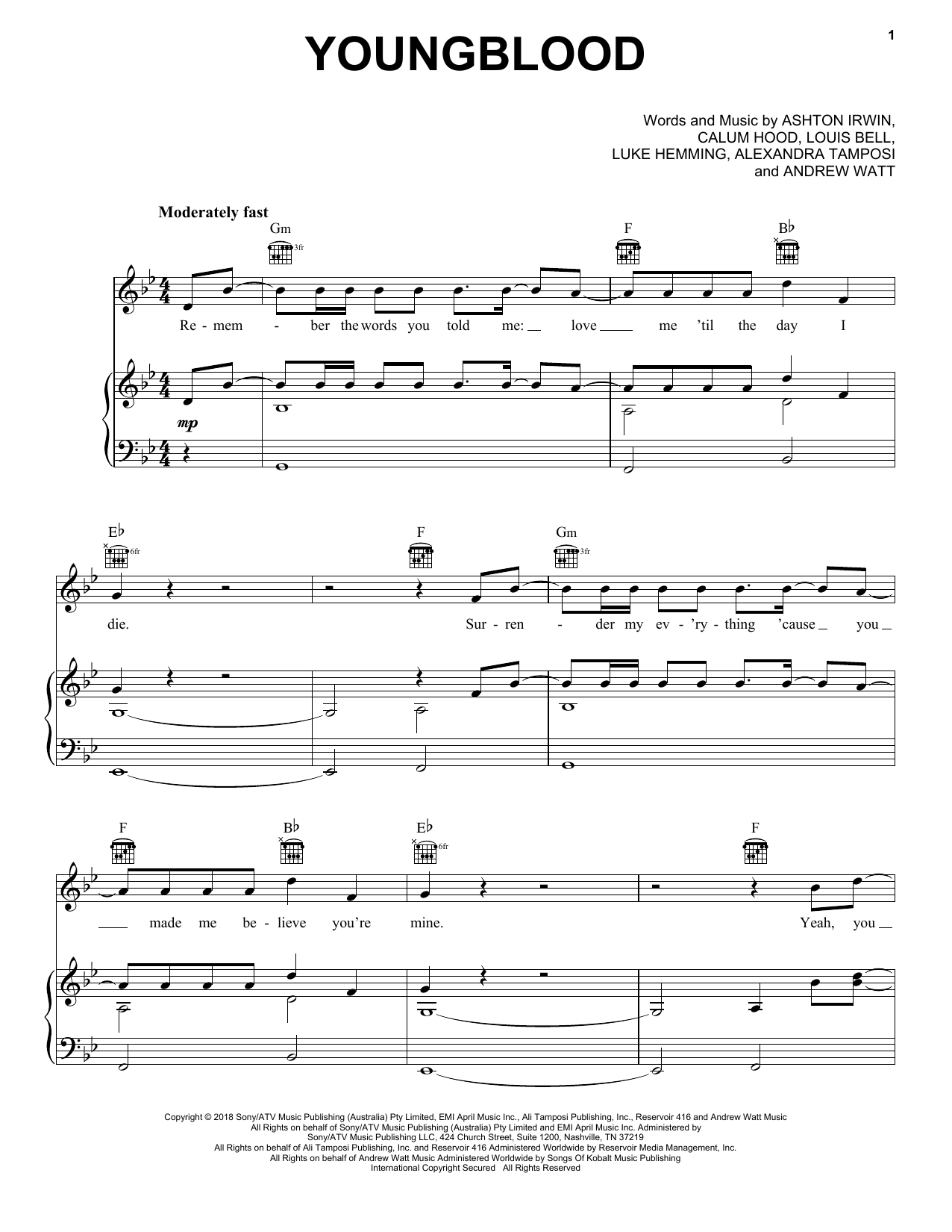 Download 5 Seconds of Summer Youngblood Sheet Music