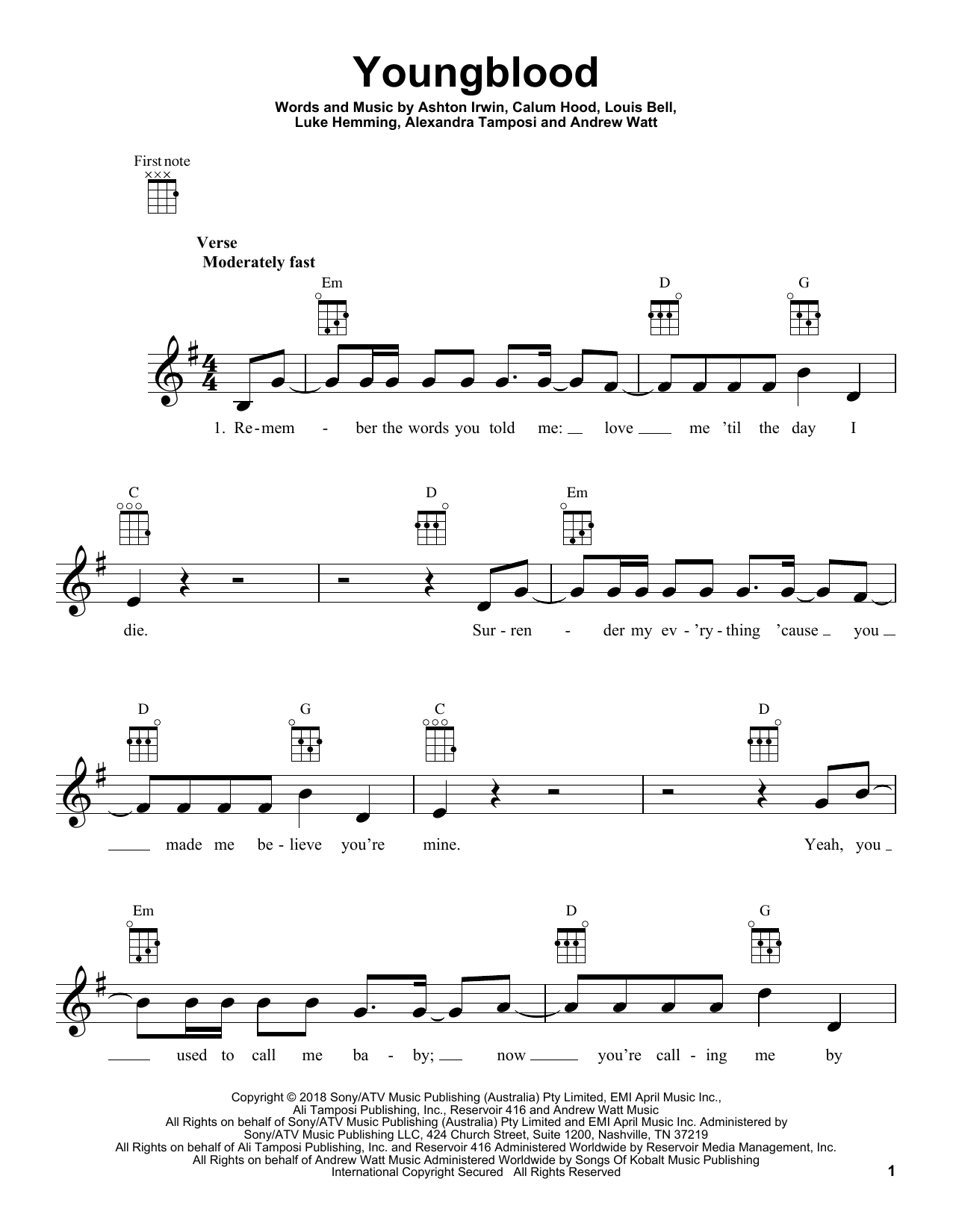 Download 5 Seconds of Summer Youngblood Sheet Music