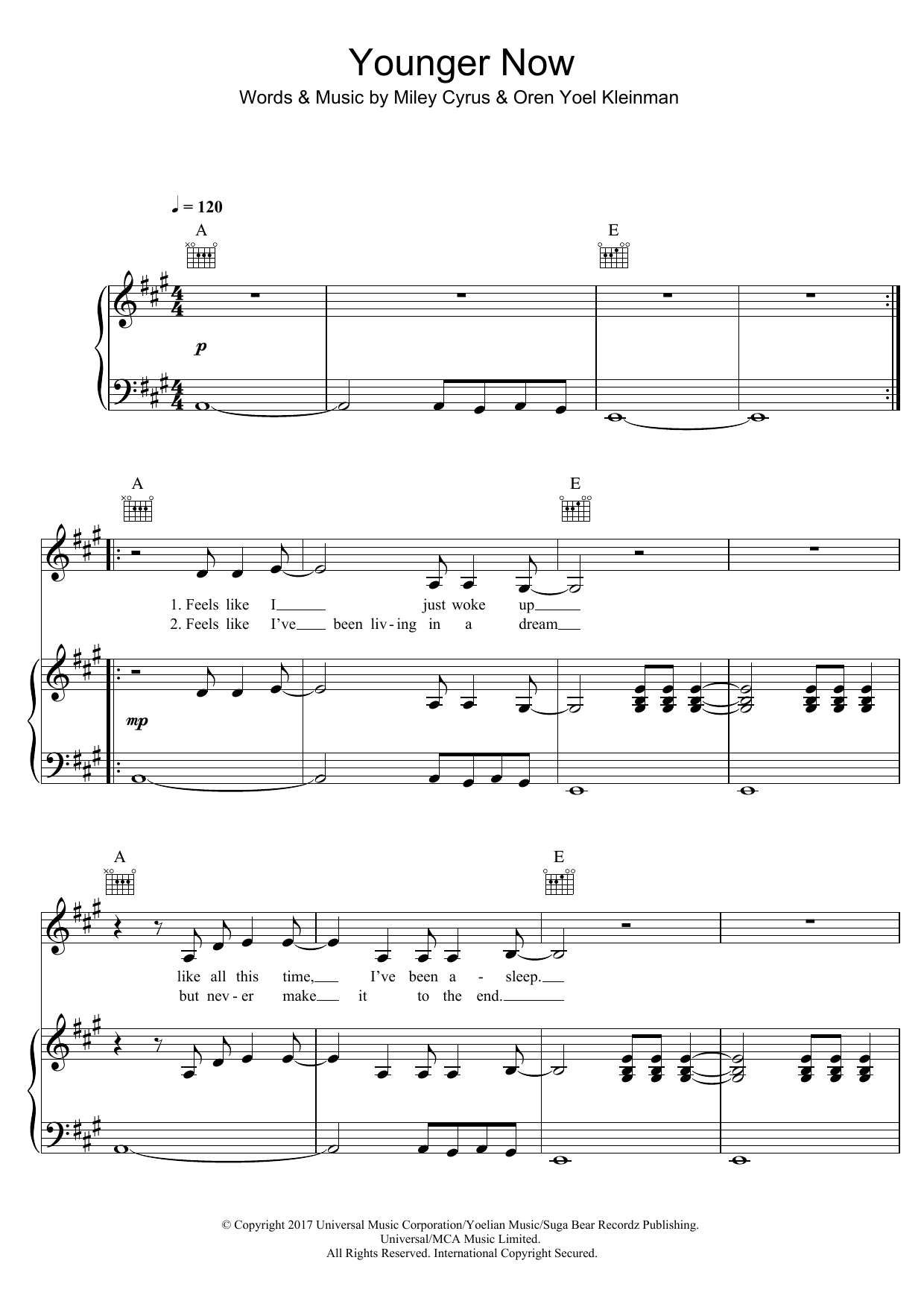 Download Miley Cyrus Younger Now Sheet Music