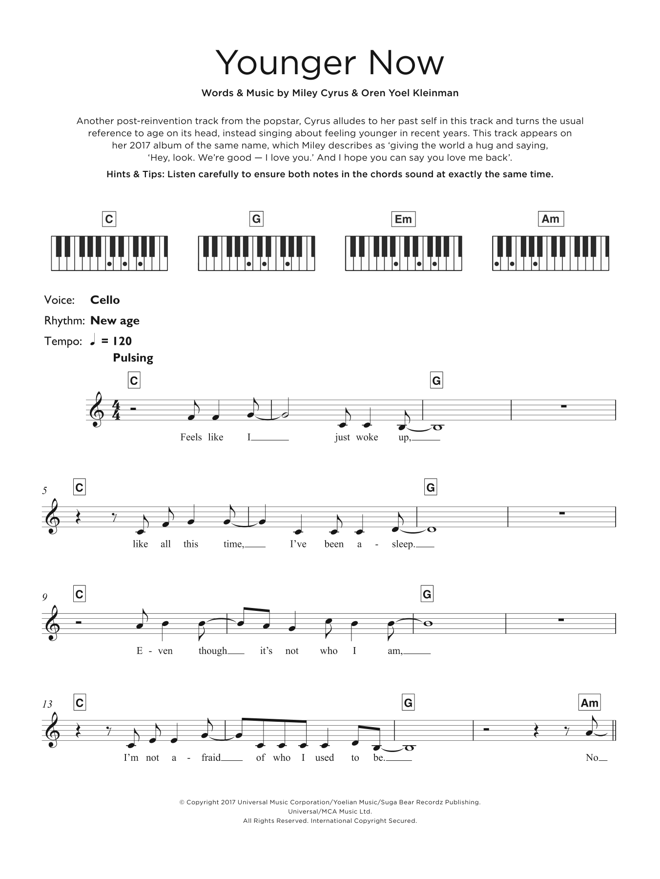 Download Miley Cyrus Younger Now Sheet Music