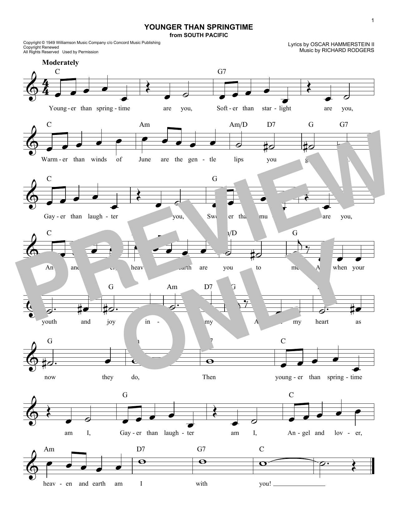 Download Rodgers & Hammerstein Younger Than Springtime (from South Pac Sheet Music