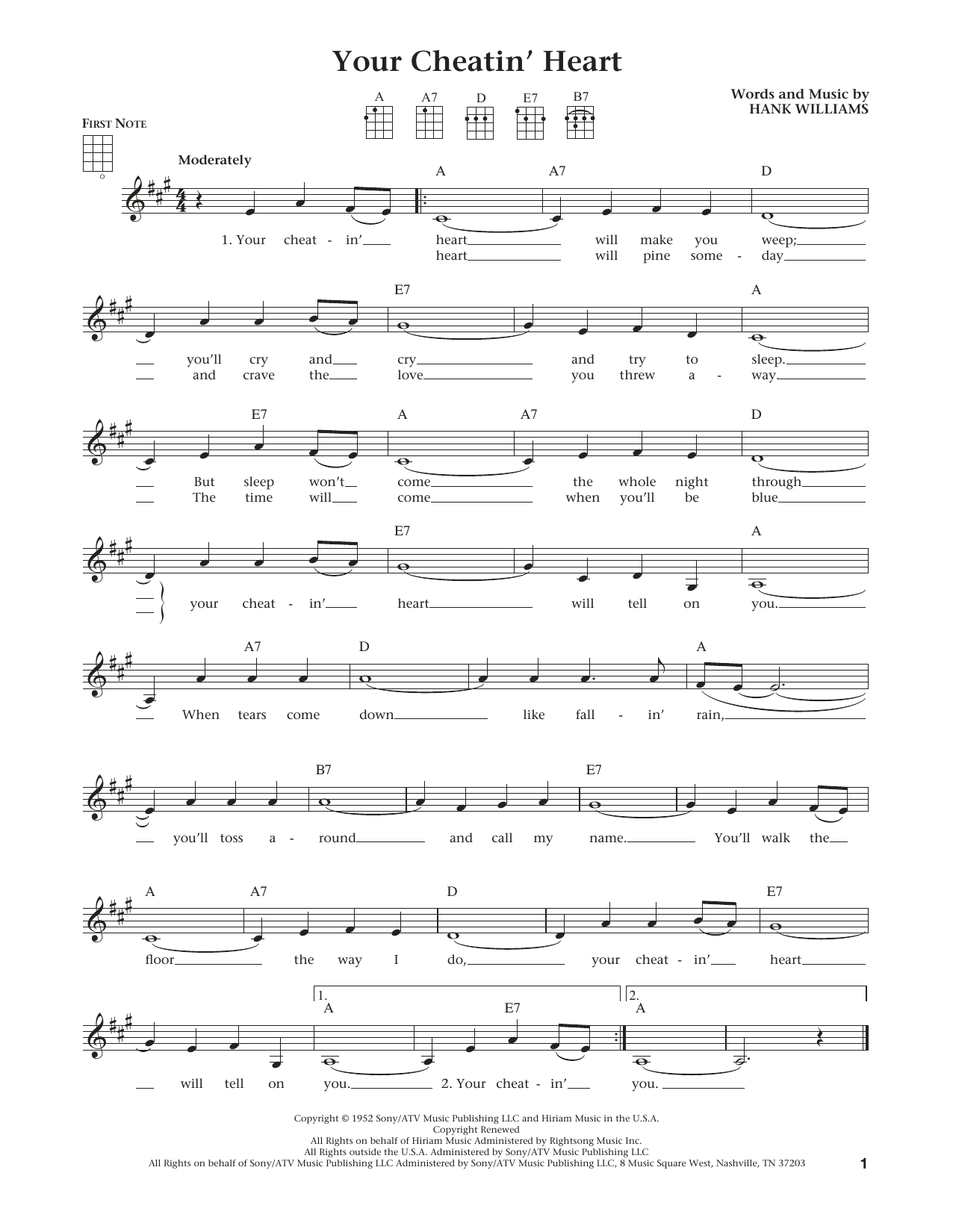 Download Hank Williams Your Cheatin' Heart (from The Daily Uku Sheet Music