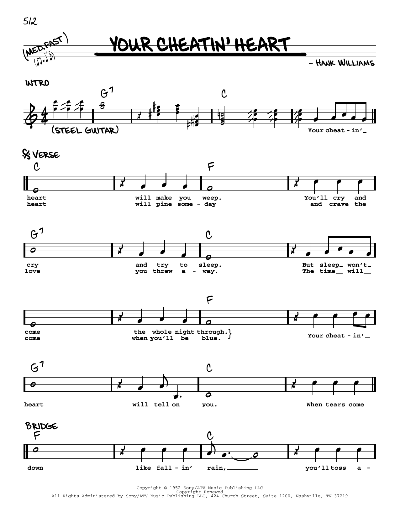 Download Patsy Cline Your Cheatin' Heart Sheet Music