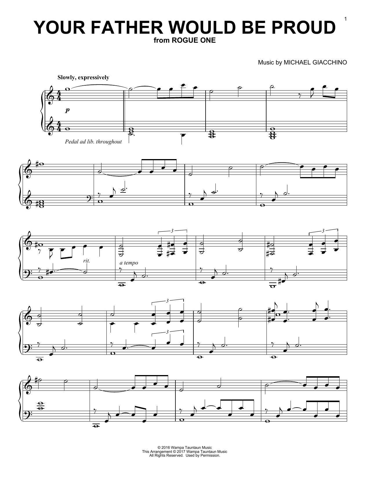 Download Michael Giacchino Your Father Would Be Proud Sheet Music
