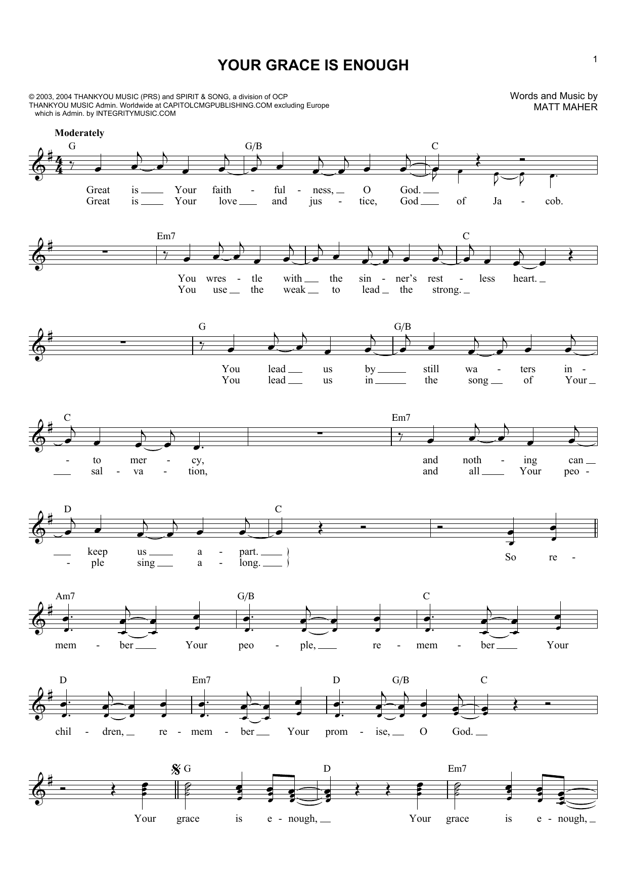 Download Chris Tomlin Your Grace Is Enough Sheet Music