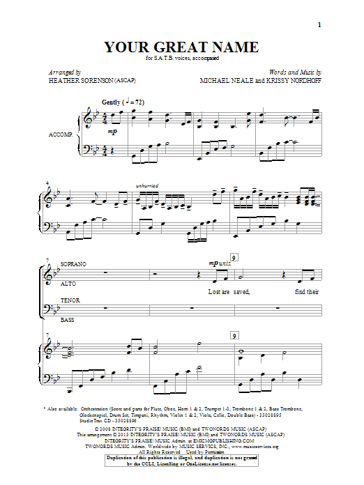 Download Heather Sorenson Your Great Name Sheet Music