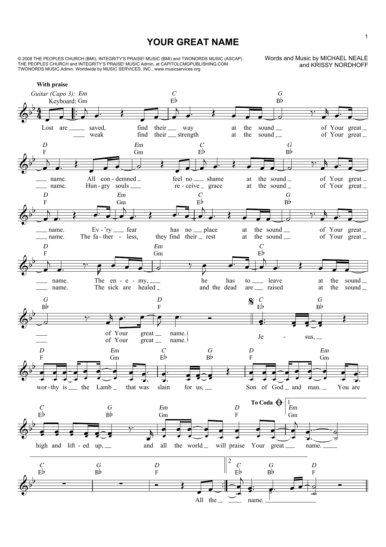 Download Natalie Grant Your Great Name Sheet Music