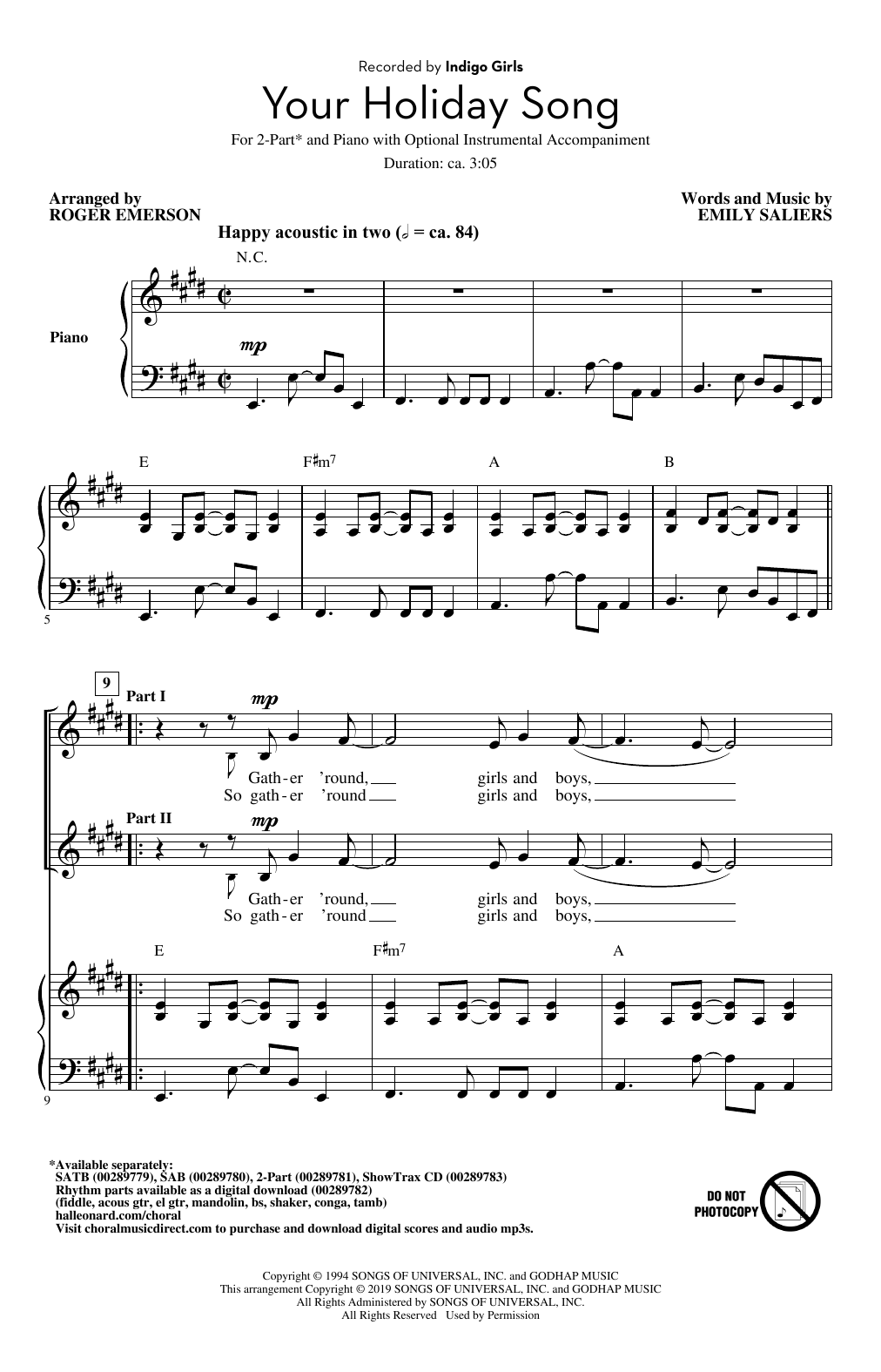 Download Indigo Girls Your Holiday Song (arr. Roger Emerson) Sheet Music