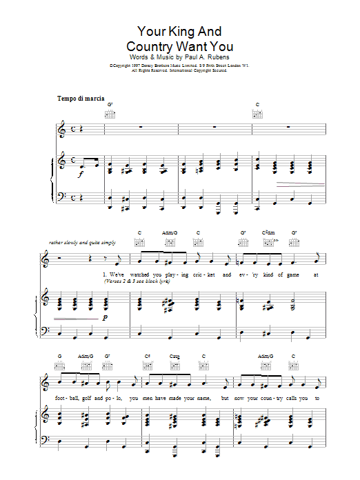 Download Traditional Your King And Country Want You Sheet Music