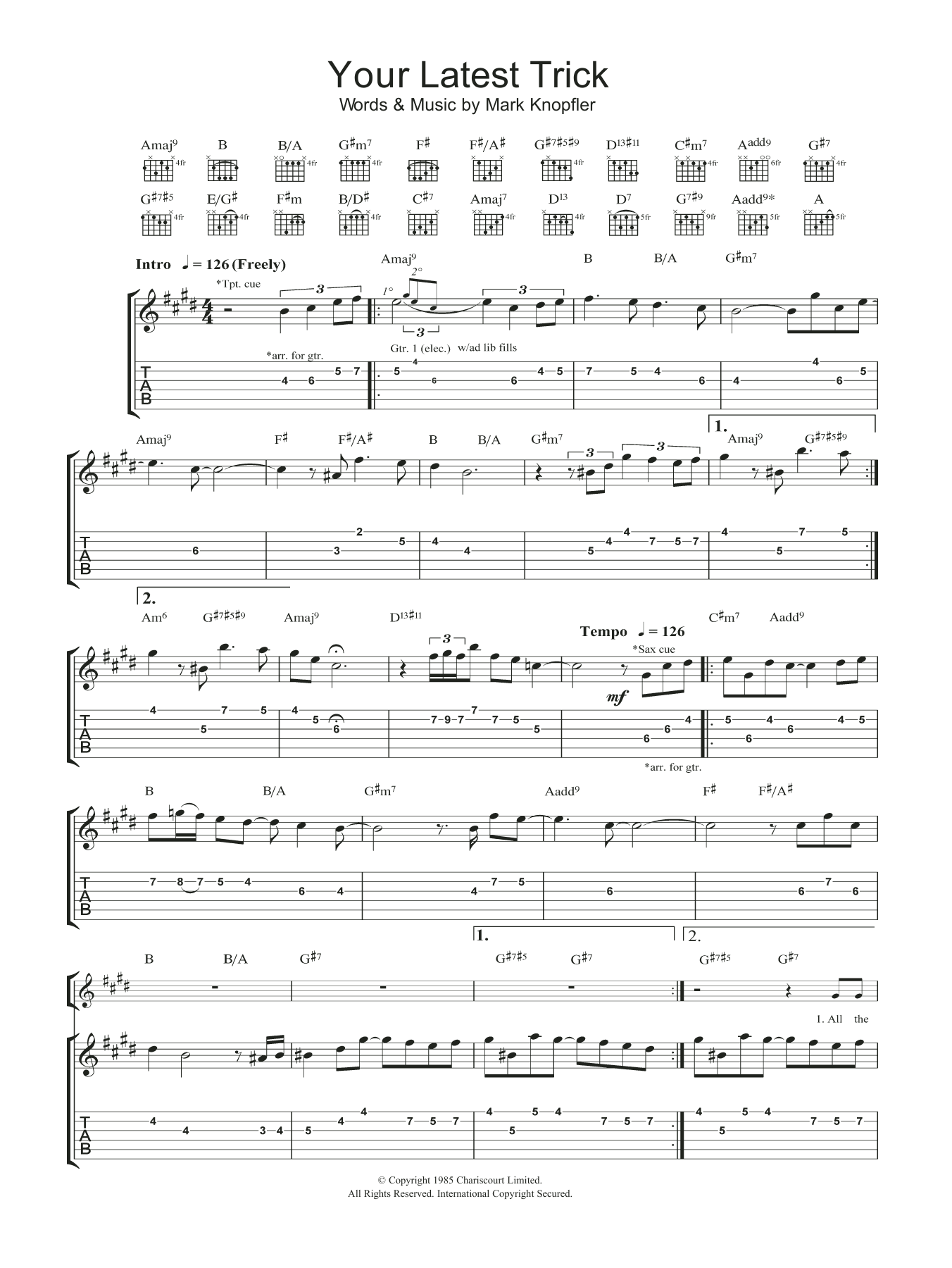 Download Dire Straits Your Latest Trick Sheet Music