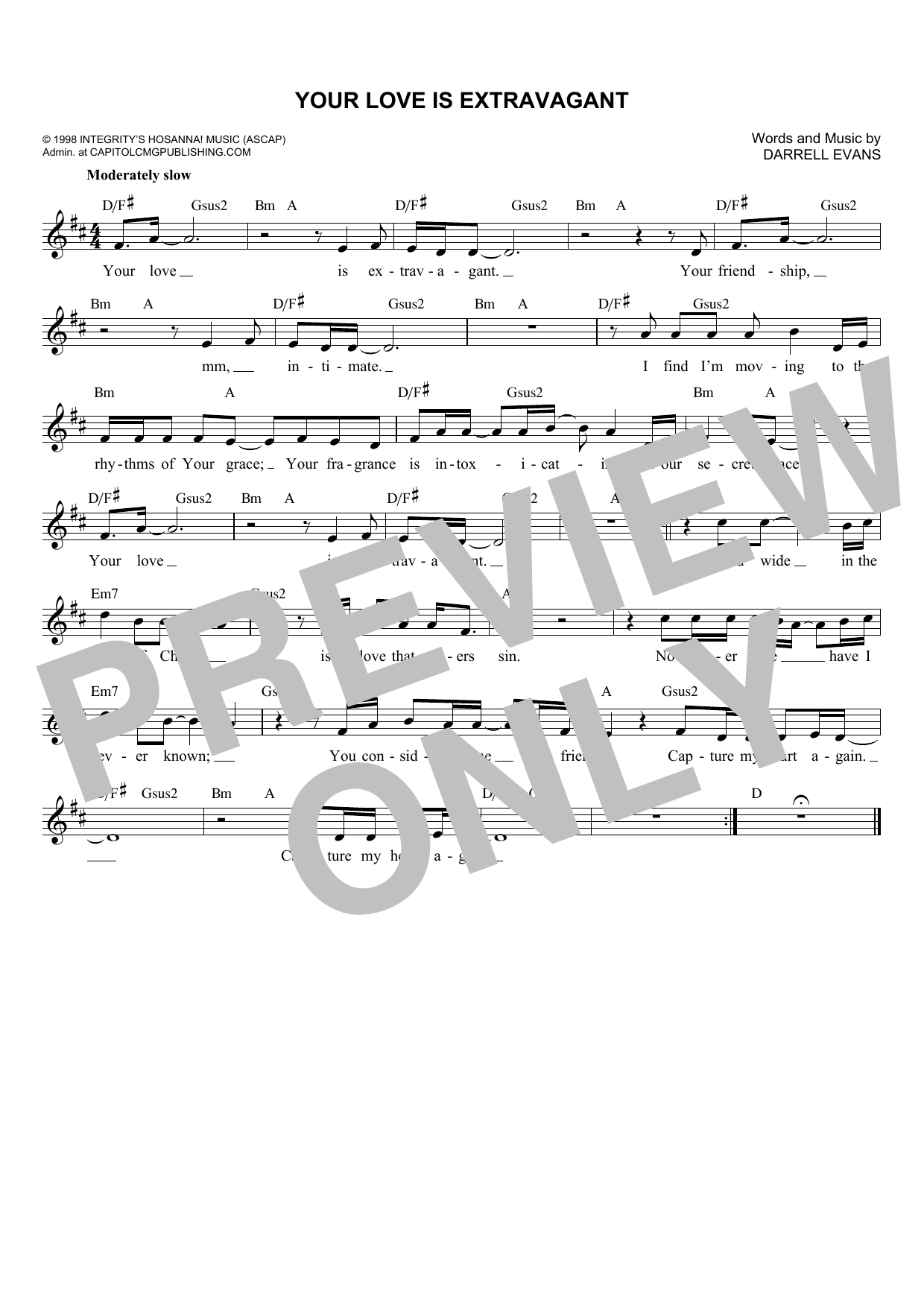 Download Darrell Evans Your Love Is Extravagant Sheet Music