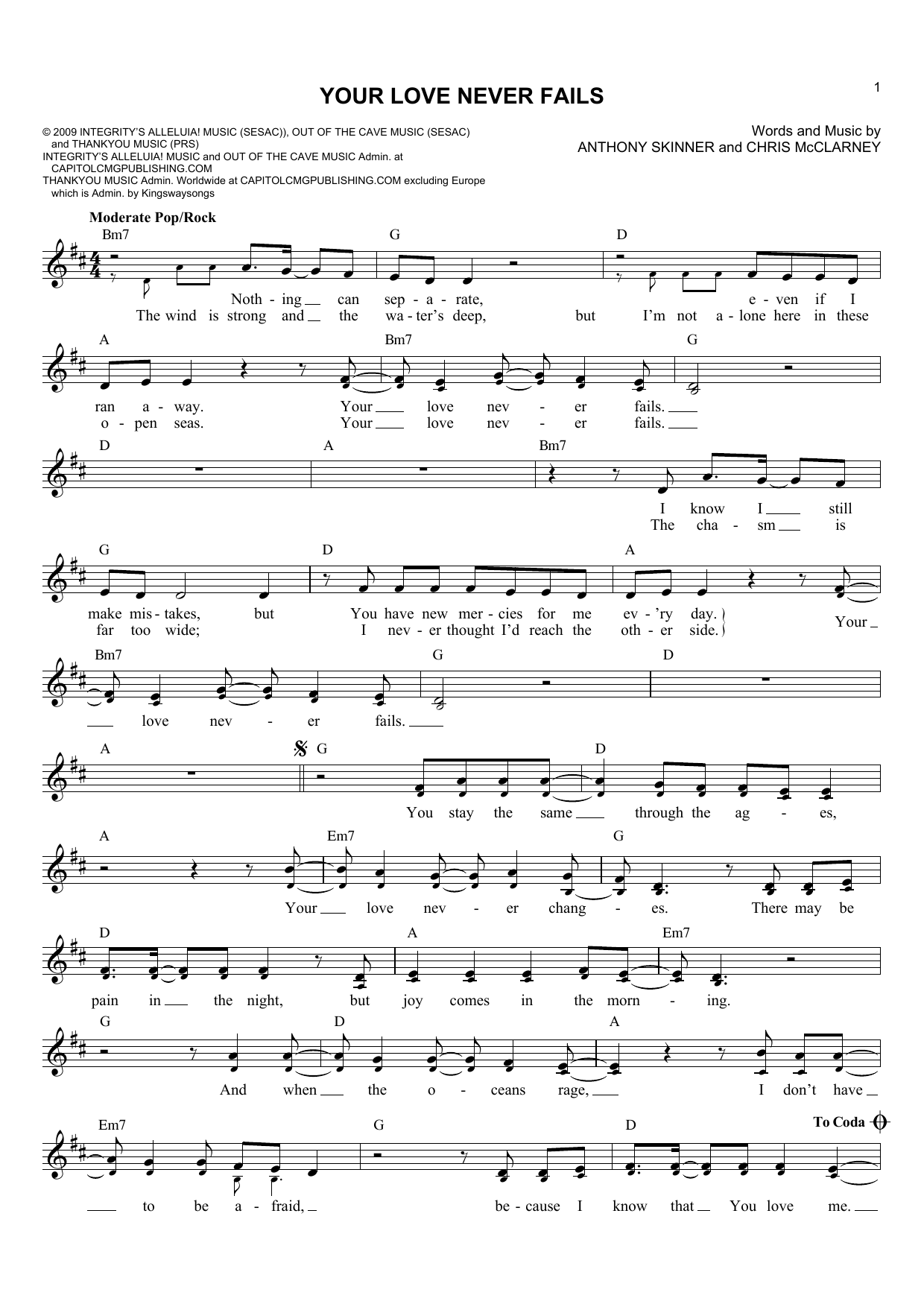Download Anthony Skinner Your Love Never Fails Sheet Music