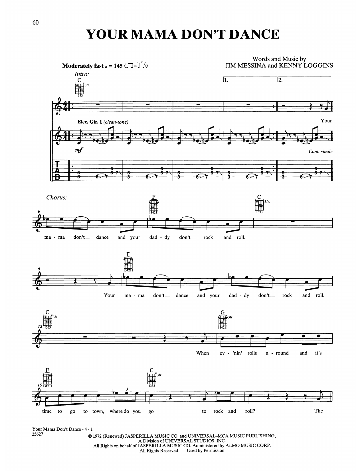 Download Loggins & Messina Your Mama Don't Dance Sheet Music