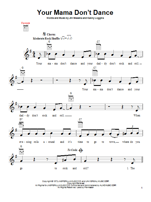 Download Loggins and Messina Your Mama Don't Dance Sheet Music