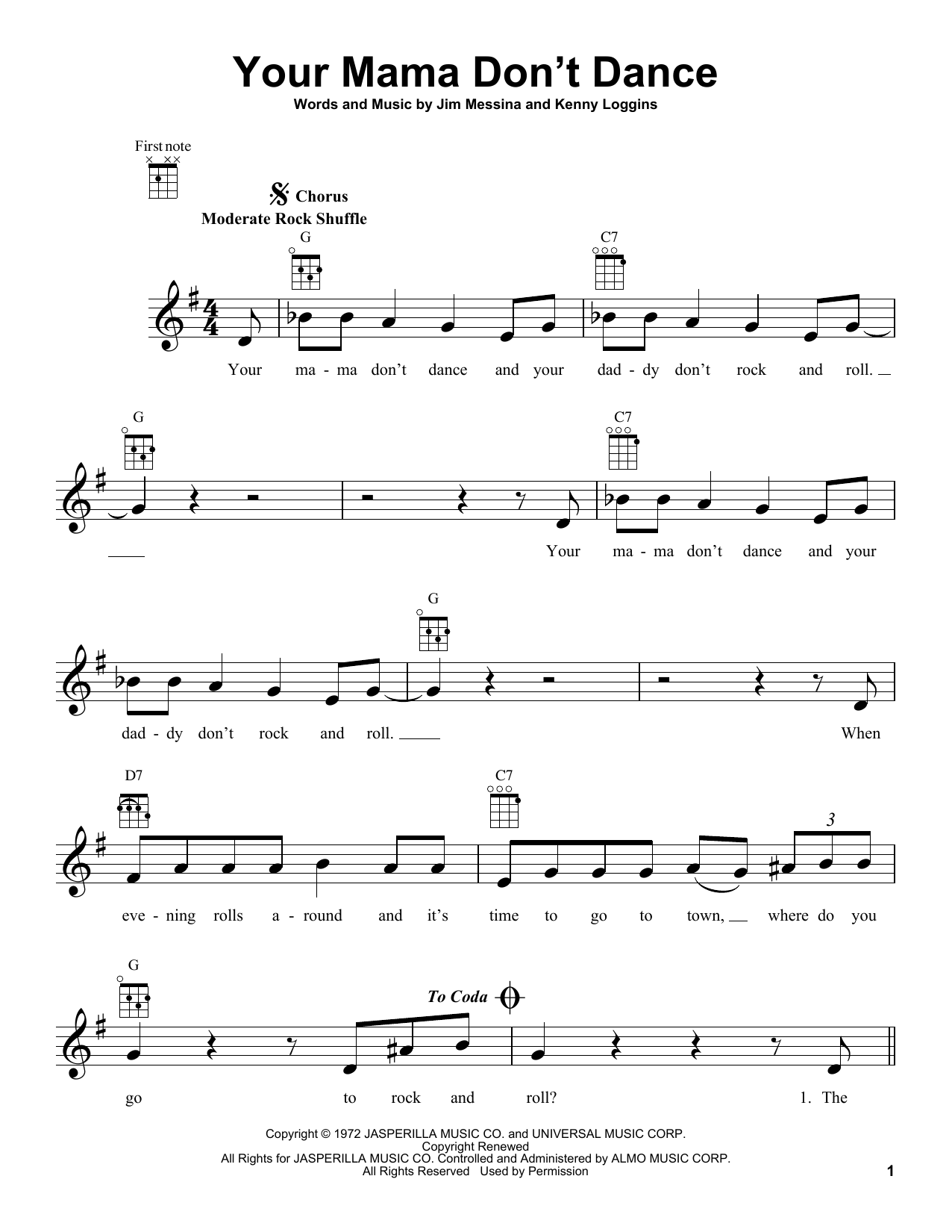 Download Loggins And Messina Your Mama Don't Dance Sheet Music