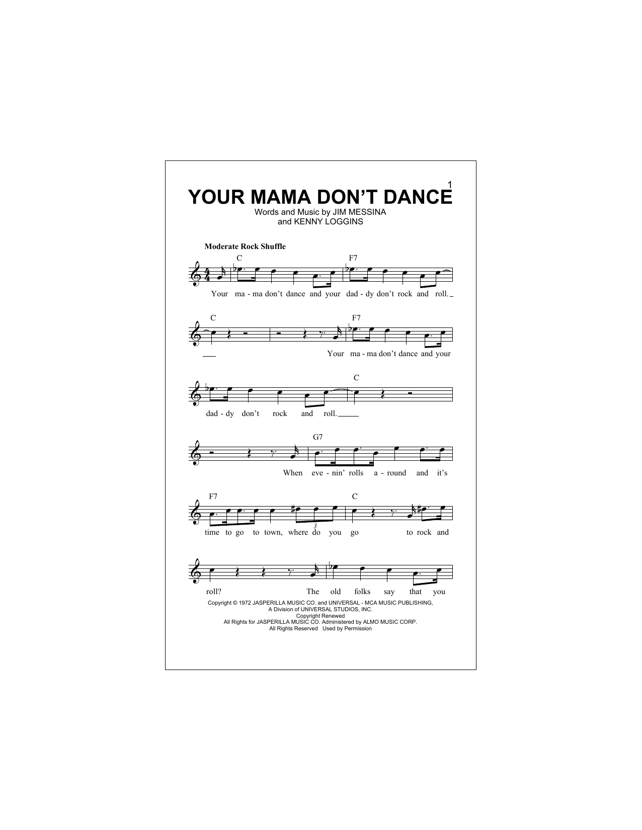 Download Loggins and Messina Your Mama Don't Dance Sheet Music