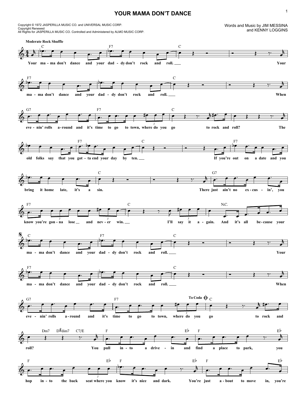 Download Poison Your Mama Don't Dance Sheet Music