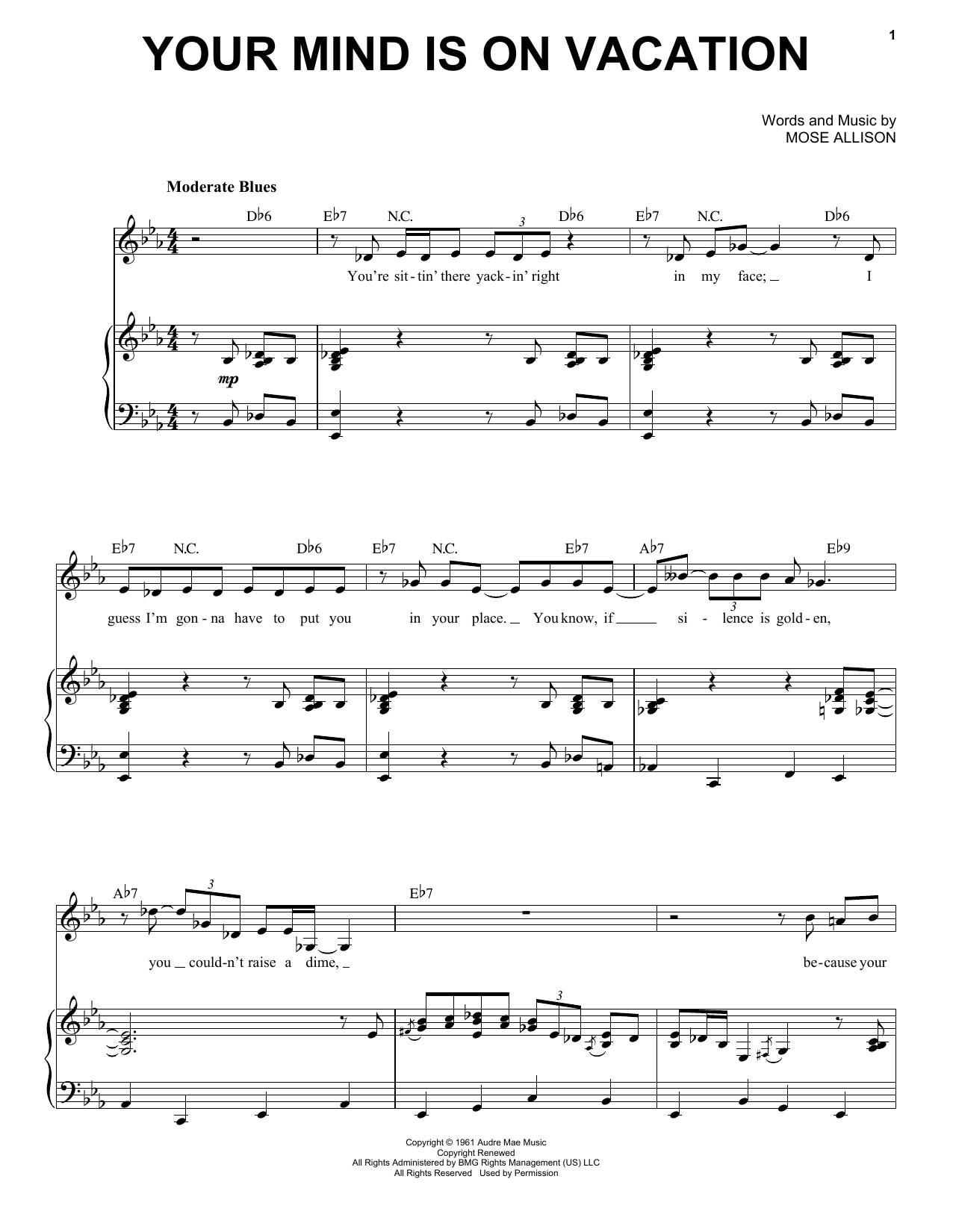 Download Mose Allison Your Mind Is On Vacation Sheet Music