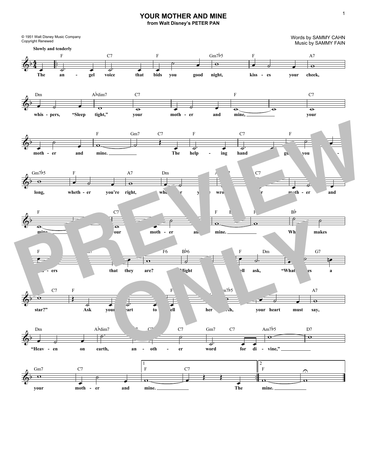 Download Sammy Fain Your Mother And Mine Sheet Music