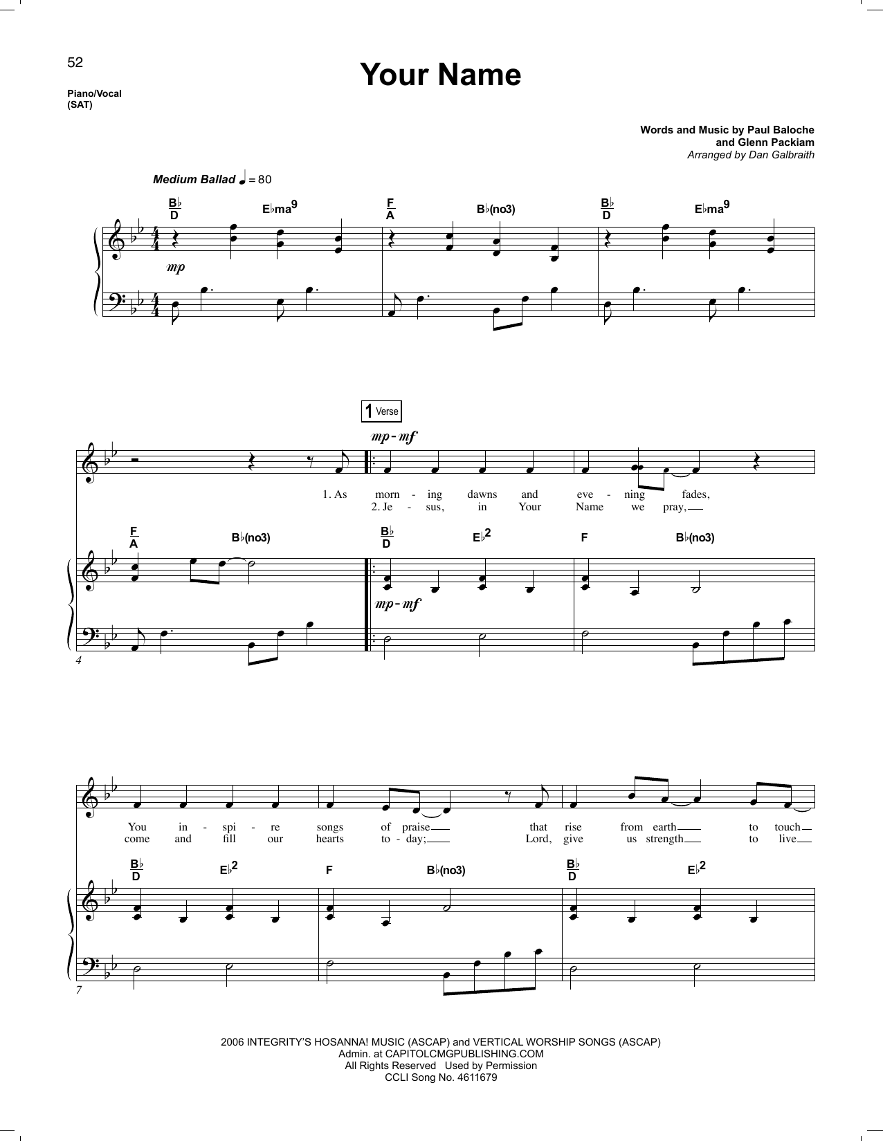 Download Phillips, Craig & Dean Your Name Sheet Music