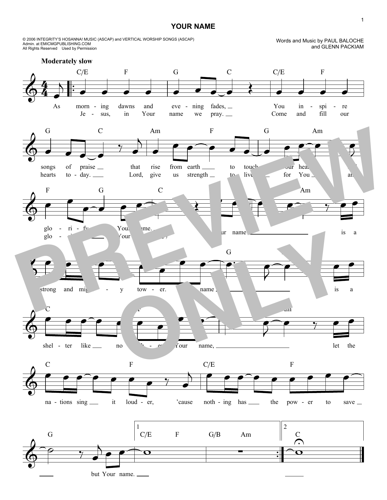 Download Phillips, Craig & Dean Your Name Sheet Music