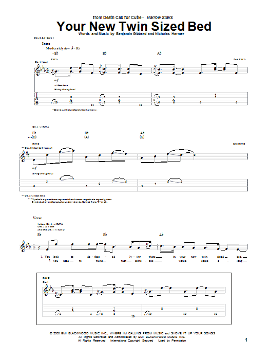 Download Death Cab For Cutie Your New Twin Sized Bed Sheet Music