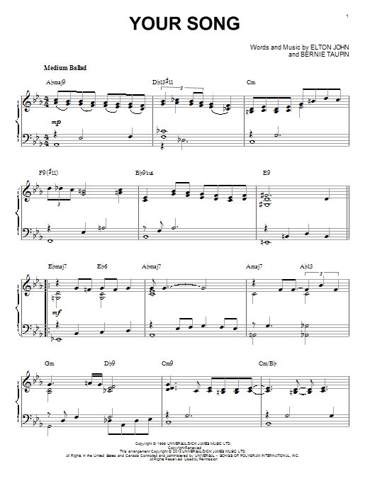 Download Elton John Your Song [Jazz version] (arr. Brent Ed Sheet Music