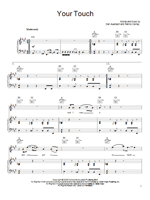 Download The Black Keys Your Touch Sheet Music