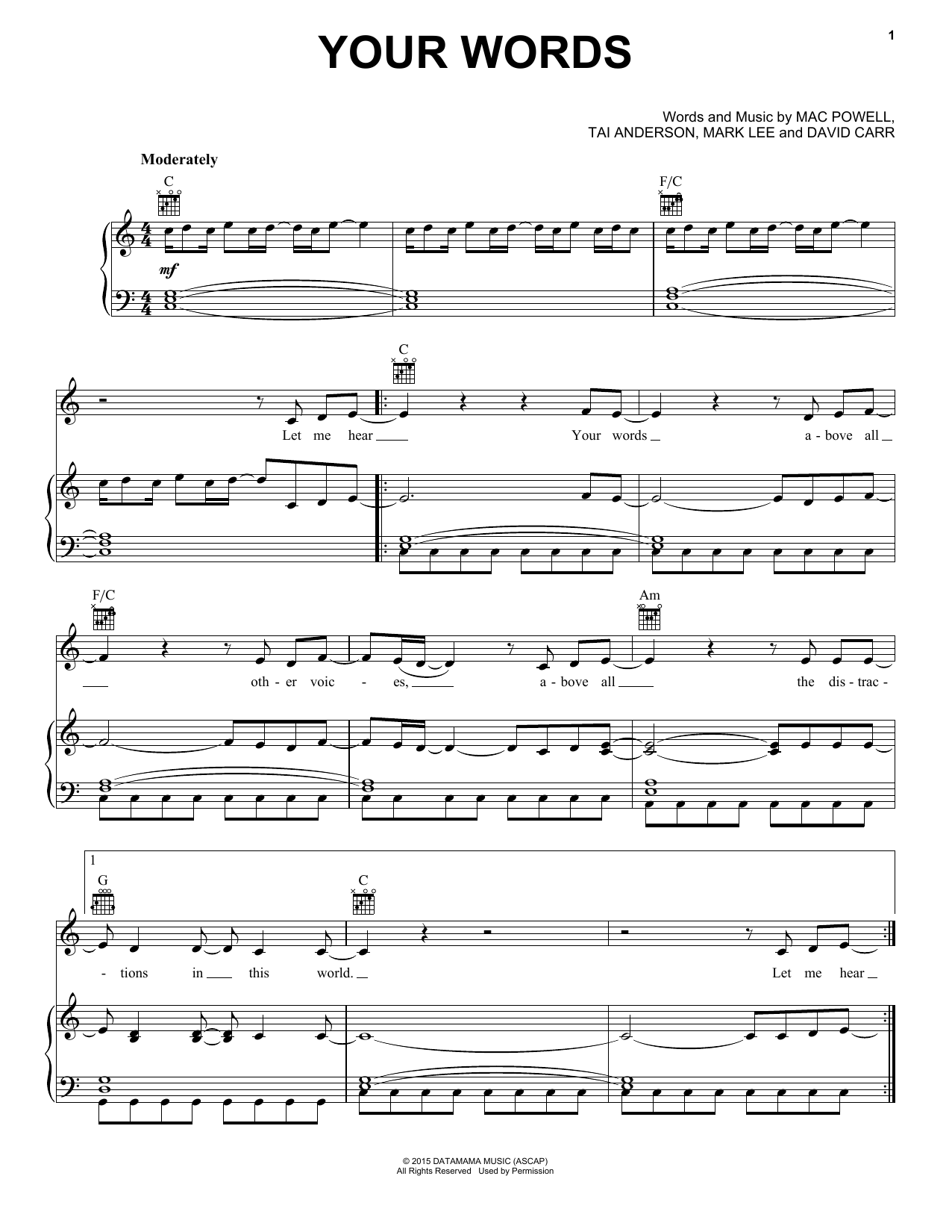 Download Third Day Your Words Sheet Music