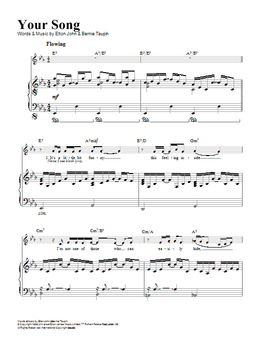 Elton John Your Song sheet music notes printable PDF score