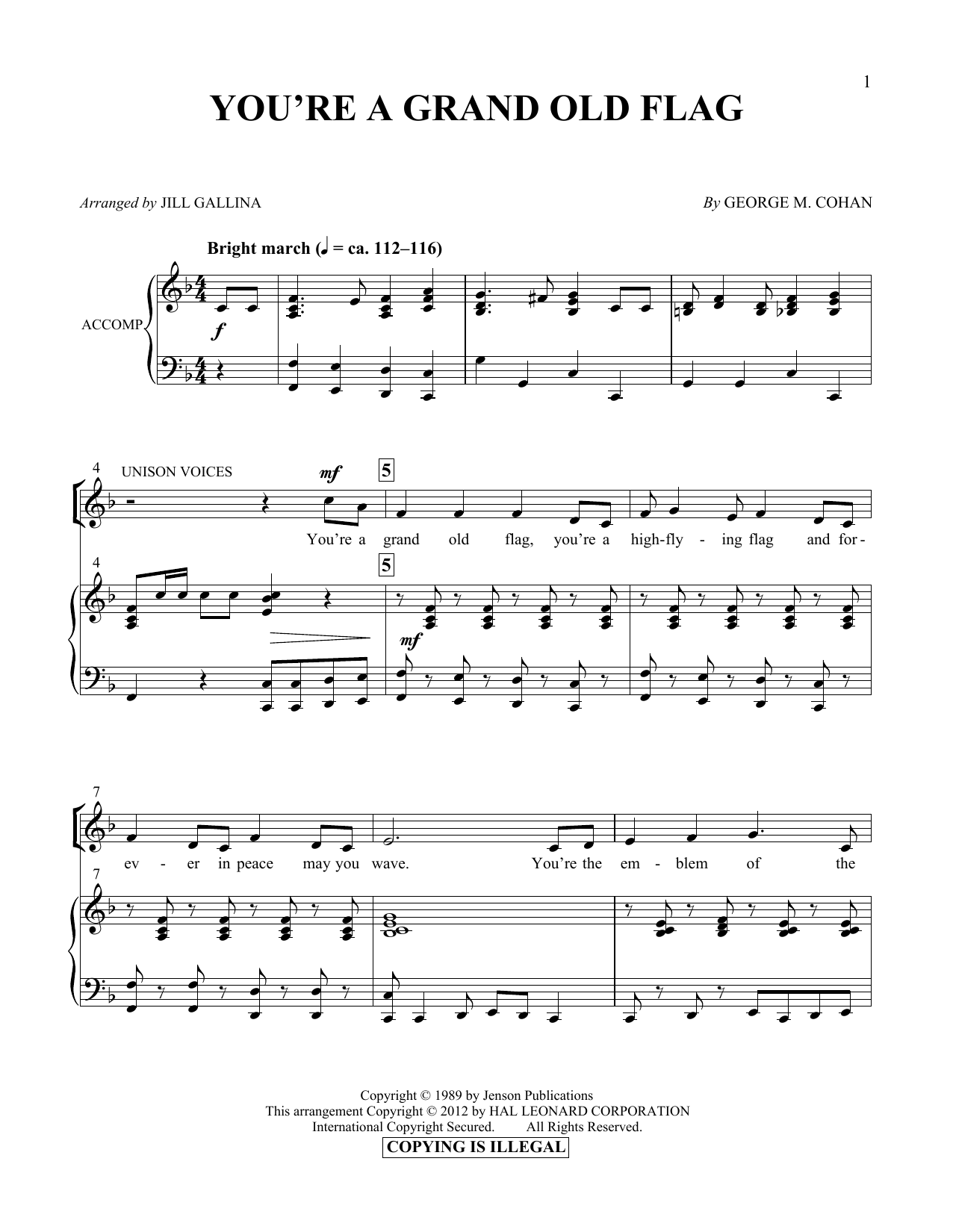 Download Jill Gallina You're A Grand Old Flag Sheet Music
