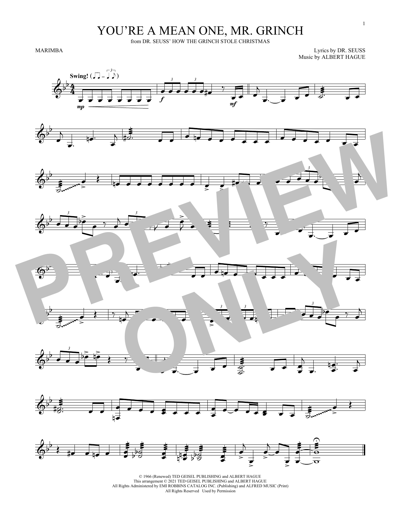 Download Albert Hague You're A Mean One, Mr. Grinch Sheet Music