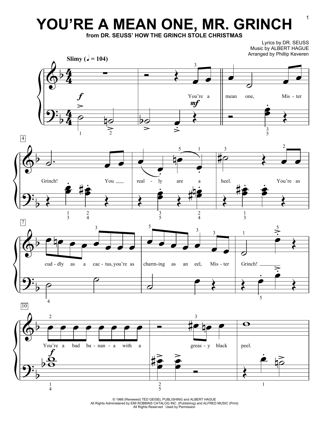 Download Albert Hague You're A Mean One, Mr. Grinch (from Dr. Sheet Music