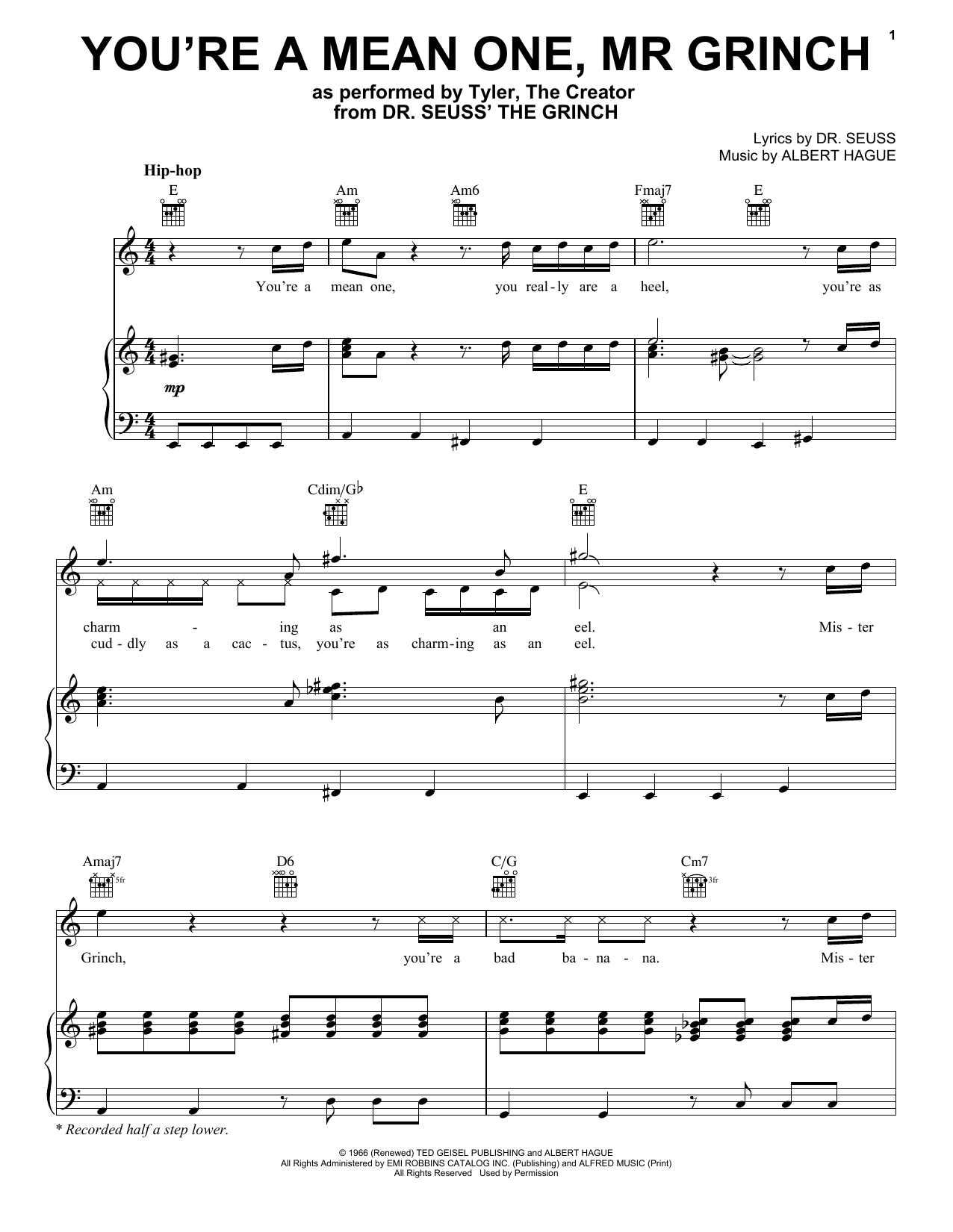 Download Tyler, The Creator You're A Mean One, Mr. Grinch (from The Sheet Music