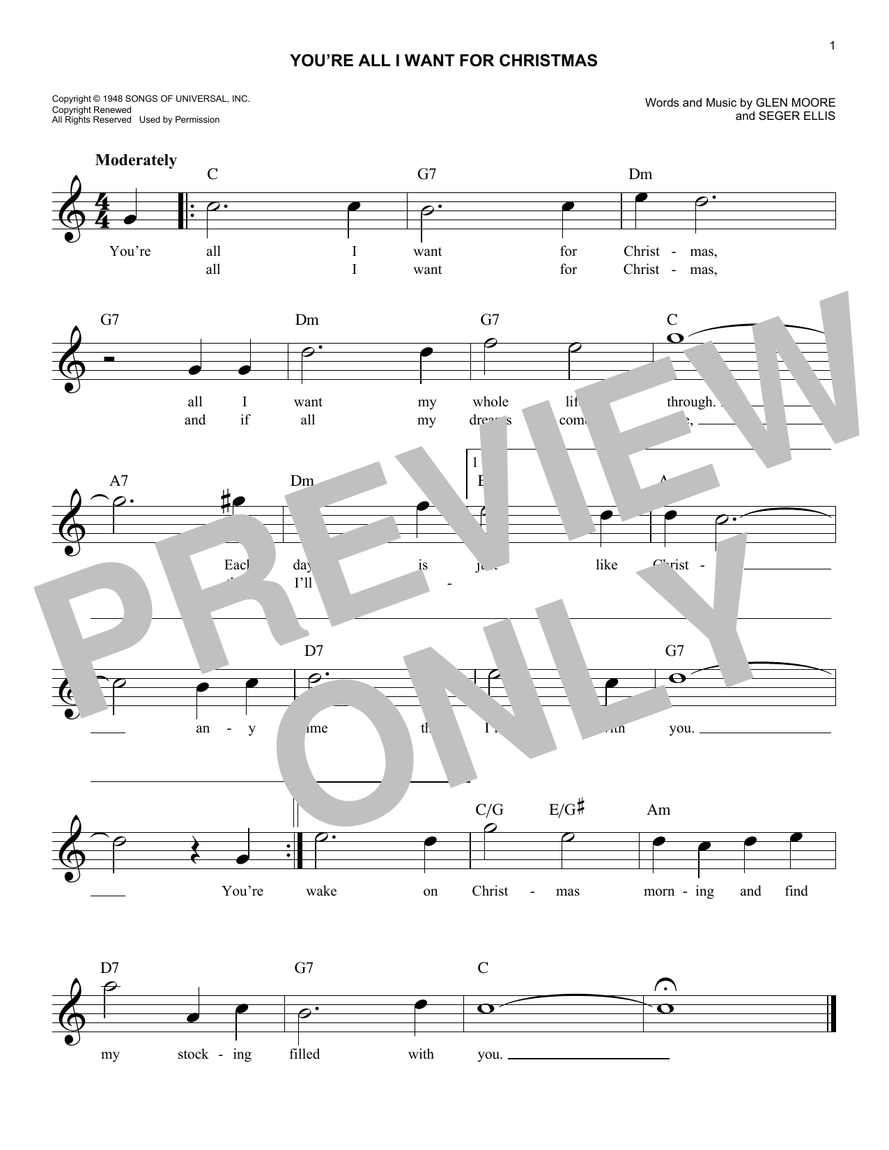 Download Glen Moore You're All I Want For Christmas Sheet Music