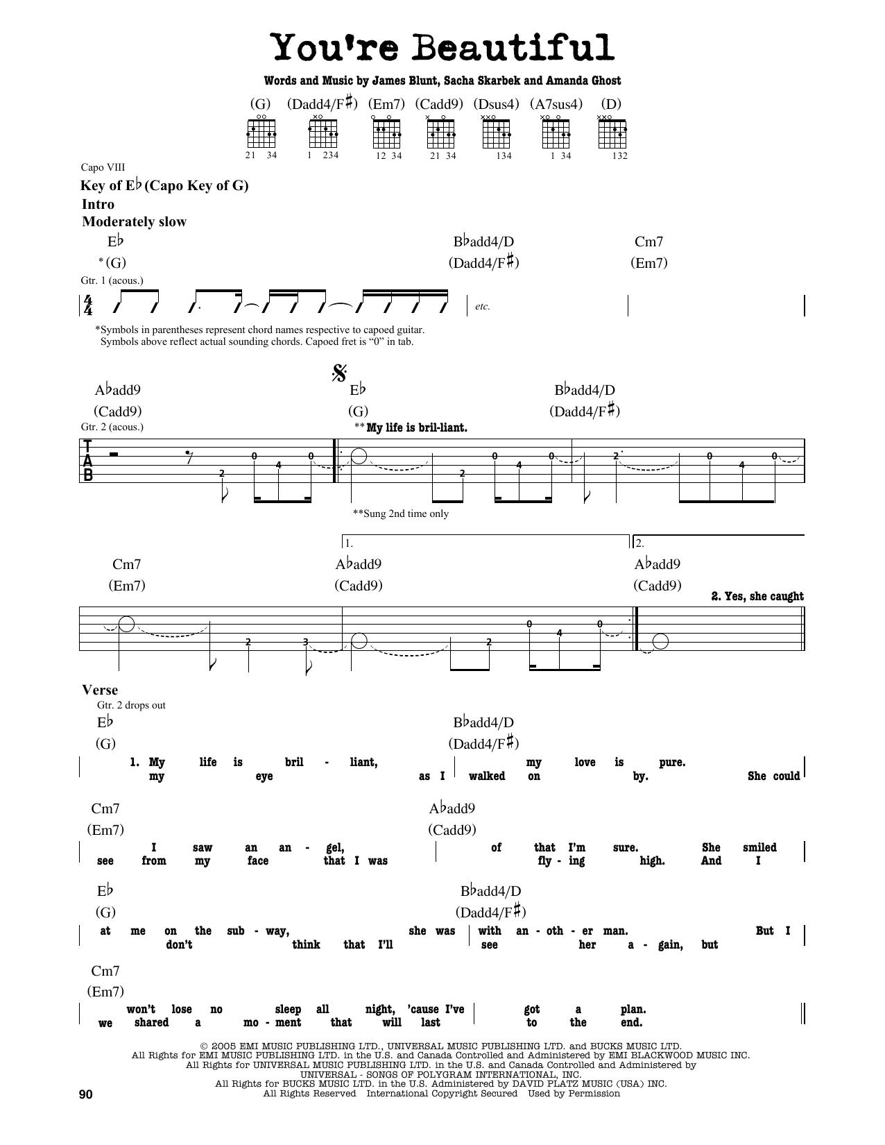 Download James Blunt You're Beautiful Sheet Music