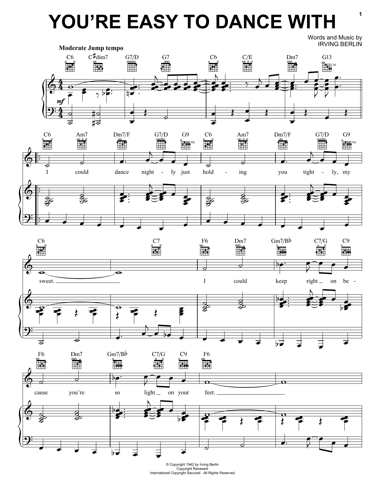 Download Irving Berlin You're Easy To Dance With Sheet Music
