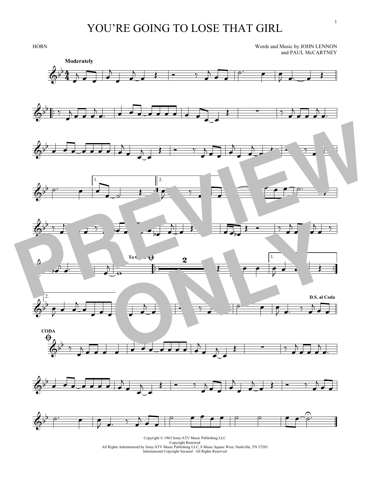 Download The Beatles You're Going To Lose That Girl Sheet Music