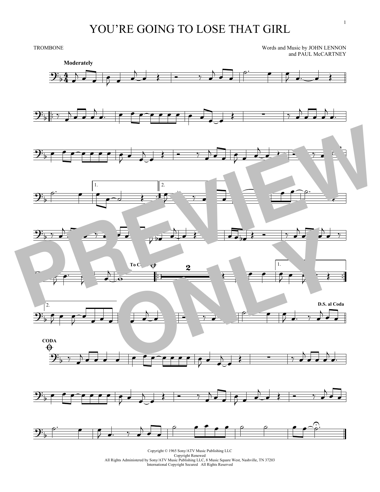 Download The Beatles You're Going To Lose That Girl Sheet Music
