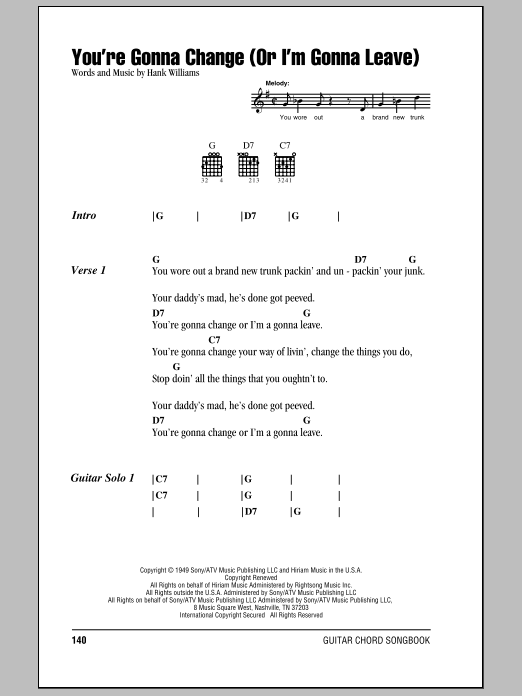 Download Hank Williams You're Gonna Change (Or I'm Gonna Leave Sheet Music