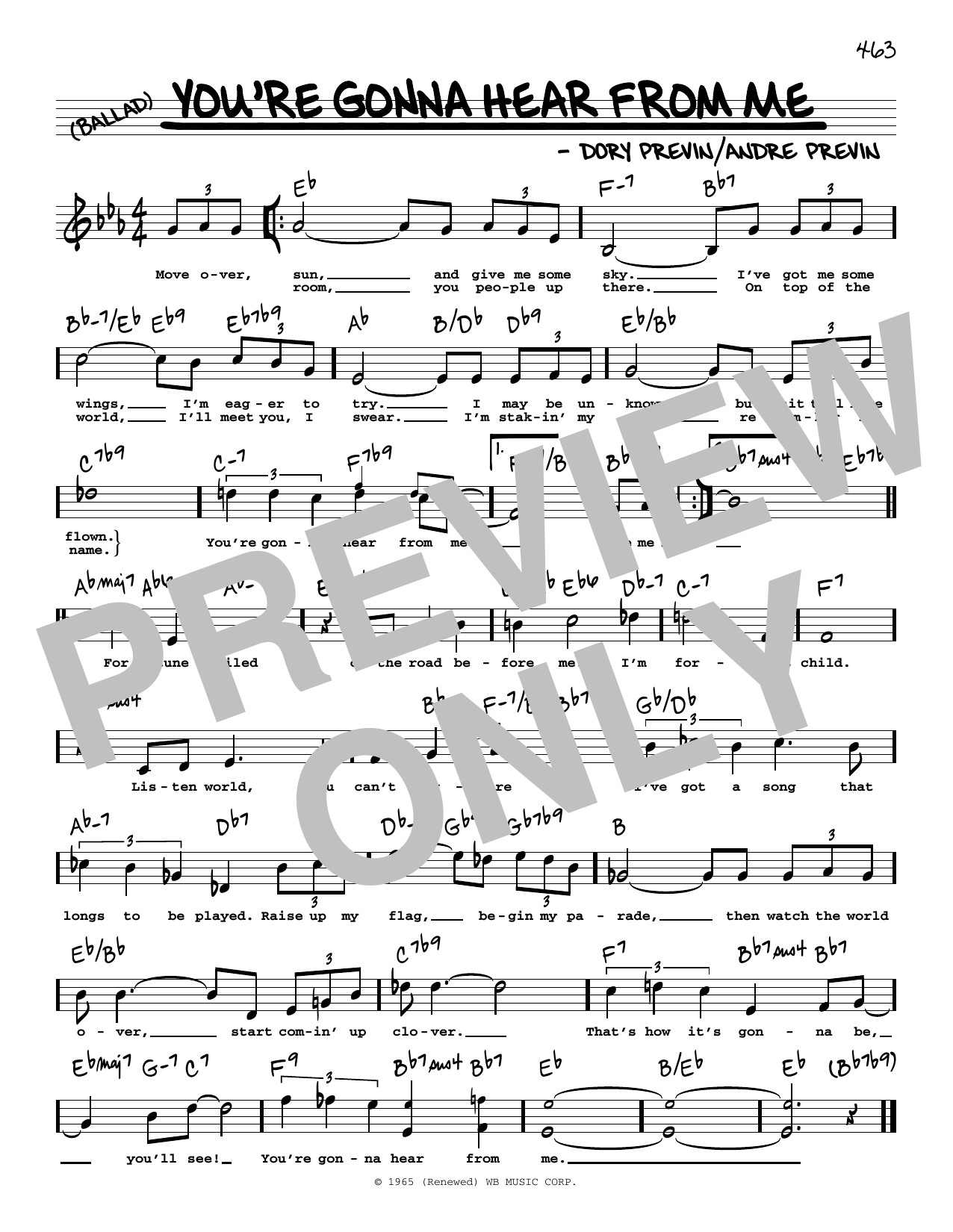 Download Barbra Streisand You're Gonna Hear From Me (High Voice) Sheet Music