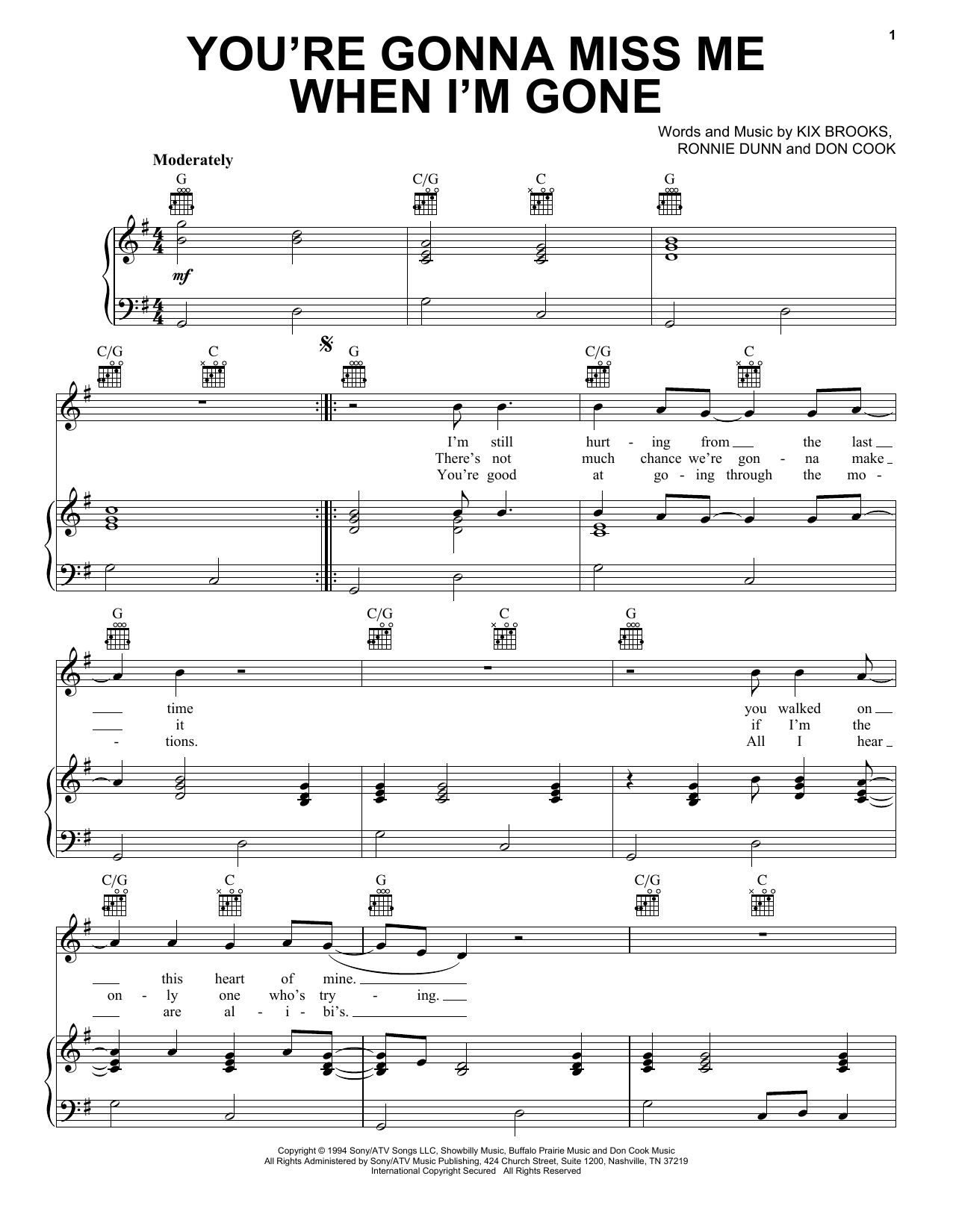 Download Brooks & Dunn You're Gonna Miss Me When I'm Gone Sheet Music